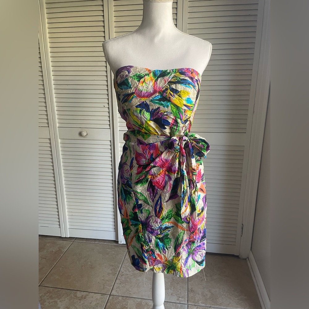 VINTAGE Y2K SILK FOREST FAIRY DRESS NANETTE LEPORE sz 4 Strapless Wrap